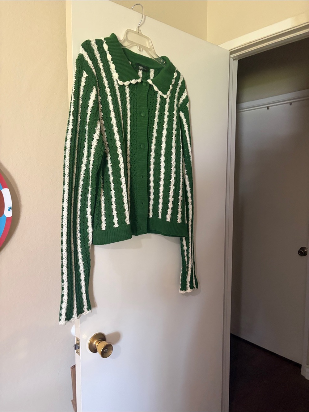 Anthropologie Green and White Striped Knit Cardigan